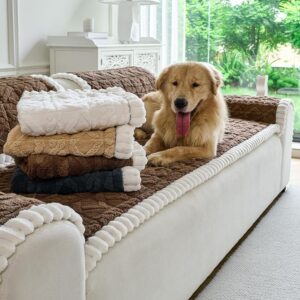 Fuzzy Couch Cover for Dogs Washable, Non Slip Couch Covers for 3 Cushion Sofa Pet Friendly, Soft Pet Couch Covers for Sofa, Dog Cover for Couch Furniture Protector(1,Brown,27.6"x70.9") - Image 6