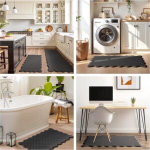 Scalloped Embossed Kitchen Mats for Floor 2PCS Cushioned Anti Fatigue Waterproof Foam Kitchen Rugs Non Slip Washable Comfort Standing Mat for Office Sink Laundry, Black - Image 2