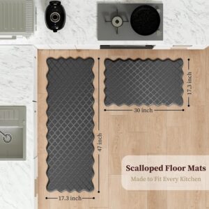 Scalloped Embossed Kitchen Mats for Floor 2PCS Cushioned Anti Fatigue Waterproof Foam Kitchen Rugs Non Slip Washable Comfort Standing Mat for Office Sink Laundry, Black - Image 4