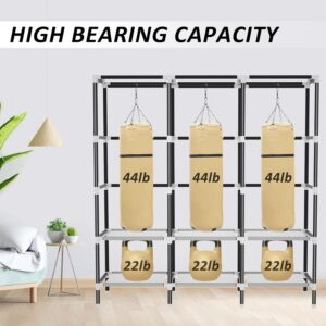 LOKEME Wardrobe Closet,Portable Closet for Bedroom Steel Pipe Diameter 19mm Strong and Sturdy Black Portable Closets for Hanging Clothes with 3 Hanging rods, 6 Storage Shelves and Side Pockets - Image 4