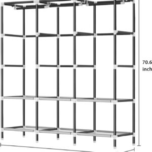 LOKEME Wardrobe Closet,Portable Closet for Bedroom Steel Pipe Diameter 19mm Strong and Sturdy Black Portable Closets for Hanging Clothes with 3 Hanging rods, 6 Storage Shelves and Side Pockets - Image 6