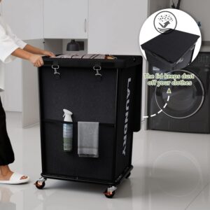 150L Laundry Basket with Wheels, Rolling Laundry Hamper with Cloth Cover, Laundry Cart with Metal Frame & Removable Bag, Large Dirty Clothes Hampers for Bedroom Aesthetic, Laundry Room Bathroom, Black - Image 2
