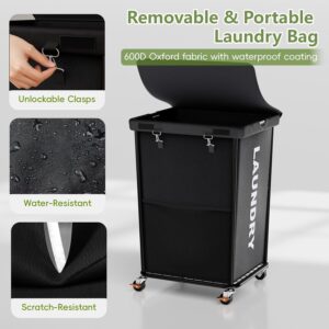 150L Laundry Basket with Wheels, Rolling Laundry Hamper with Cloth Cover, Laundry Cart with Metal Frame & Removable Bag, Large Dirty Clothes Hampers for Bedroom Aesthetic, Laundry Room Bathroom, Black - Image 3