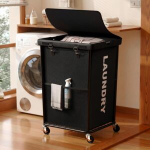 150L Laundry Basket with Wheels, Rolling Laundry Hamper with Cloth Cover, Laundry Cart with Metal Frame & Removable Bag, Large Dirty Clothes Hampers for Bedroom Aesthetic, Laundry Room Bathroom, Black - Image 8