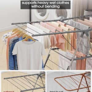 Clothes Drying Rack, Foldable 2-Level Laundry Drying Rack with Height-Adjustable Wings, for Clothing & Bedding, Free-Standing Space-Saving Rack, Indoor & Outdoor, 55.5" L × 22.8" W, Gray - Image 4