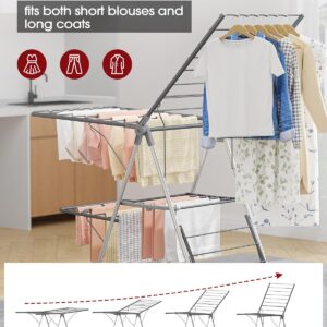 Clothes Drying Rack, Foldable 2-Level Laundry Drying Rack with Height-Adjustable Wings, for Clothing & Bedding, Free-Standing Space-Saving Rack, Indoor & Outdoor, 55.5" L × 22.8" W, Gray - Image 8