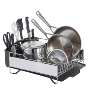 KitchenAid Large Capacity Full Size Rust Resistant Dish Rack with Angled Drain Board and Removable Flatware Caddy, Light Grey - Image 1