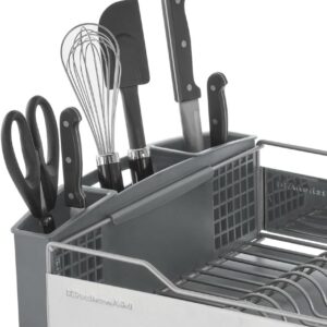 KitchenAid Large Capacity Full Size Rust Resistant Dish Rack with Angled Drain Board and Removable Flatware Caddy, Light Grey - Image 2