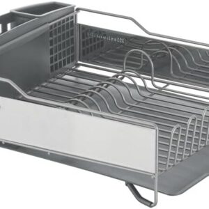 KitchenAid Large Capacity Full Size Rust Resistant Dish Rack with Angled Drain Board and Removable Flatware Caddy, Light Grey - Image 3