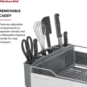 KitchenAid Large Capacity Full Size Rust Resistant Dish Rack with Angled Drain Board and Removable Flatware Caddy, Light Grey - Image 5