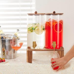 2 PCS 1.5 Gallon Drink dispenser, Glass Beverage Dispenser With Wood Stand, Large Water Drink Dispensers for Parties With Stainless Steel Spigot, Ideal for Lemonade,Juice, Tea, and Party Drinks - Image 5