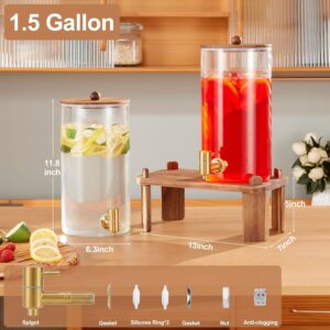 2 PCS 1.5 Gallon Drink dispenser, Glass Beverage Dispenser With Wood Stand, Large Water Drink Dispensers for Parties With Stainless Steel Spigot, Ideal for Lemonade,Juice, Tea, and Party Drinks - Image 6