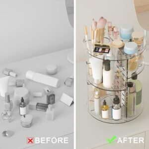 Rotating Makeup Organizer, DIY 8 Adjustable Layers Spinning Skincare Organizer, Cosmetic Display Case with Brush Holder Perfume Tray, Multi-Function Storage Carousel for Vanity Bathroom Countertop - Image 2