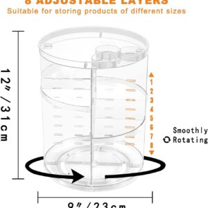 Rotating Makeup Organizer, DIY 8 Adjustable Layers Spinning Skincare Organizer, Cosmetic Display Case with Brush Holder Perfume Tray, Multi-Function Storage Carousel for Vanity Bathroom Countertop - Image 6