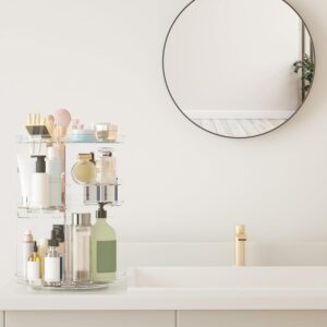Rotating Makeup Organizer, DIY 8 Adjustable Layers Spinning Skincare Organizer, Cosmetic Display Case with Brush Holder Perfume Tray, Multi-Function Storage Carousel for Vanity Bathroom Countertop - Image 7