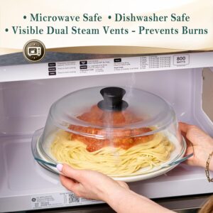 Le’raze Tall Glass Microwave Splatter Cover for Food - Cookware & Bakeware Serving Dish Cover, Plate Guard Lid with Easy Grip Silicone Handle Knob - 100% Food Grade BPA Free & Dishwasher Safe - 10in - Image 6