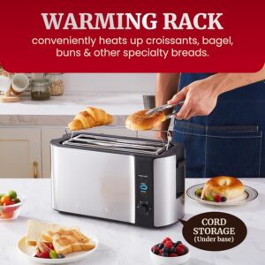 Elite Gourmet ECT-3100 4-Slice Long Slot Toaster | Extra Wide Slots for Bagels, Sourdough & Texas Toast | 6 Browning Settings | Reheat, Defrost & Cancel | Built-In Warming Rack | Stainless Steel - Image 5