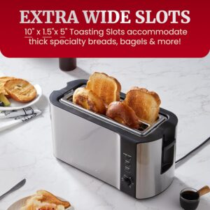Elite Gourmet ECT-3100 4-Slice Long Slot Toaster | Extra Wide Slots for Bagels, Sourdough & Texas Toast | 6 Browning Settings | Reheat, Defrost & Cancel | Built-In Warming Rack | Stainless Steel - Image 6