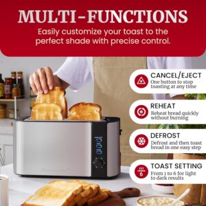 Elite Gourmet ECT-3100 4-Slice Long Slot Toaster | Extra Wide Slots for Bagels, Sourdough & Texas Toast | 6 Browning Settings | Reheat, Defrost & Cancel | Built-In Warming Rack | Stainless Steel - Image 7
