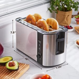 Elite Gourmet ECT-3100 4-Slice Long Slot Toaster | Extra Wide Slots for Bagels, Sourdough & Texas Toast | 6 Browning Settings | Reheat, Defrost & Cancel | Built-In Warming Rack | Stainless Steel - Image 8