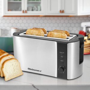 Elite Gourmet ECT-3100 4-Slice Long Slot Toaster | Extra Wide Slots for Bagels, Sourdough & Texas Toast | 6 Browning Settings | Reheat, Defrost & Cancel | Built-In Warming Rack | Stainless Steel - Image 9