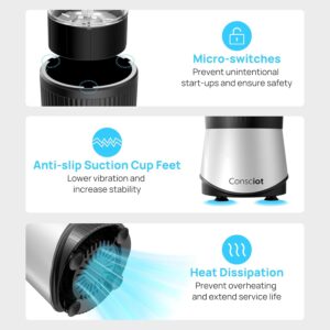 Consciot CB08 11-Piece Blender for Kitchen and Personal Size, Blend Shakes and Smoothies, Frozen Drinks, Baby Food, Spreads & More, 3 Portable To-Go Cups & 2 Spout Lids & 1 Solid Lid, 900 Peak Watts - Image 6