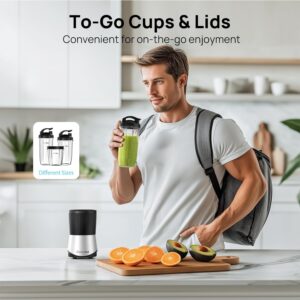 Consciot CB08 11-Piece Blender for Kitchen and Personal Size, Blend Shakes and Smoothies, Frozen Drinks, Baby Food, Spreads & More, 3 Portable To-Go Cups & 2 Spout Lids & 1 Solid Lid, 900 Peak Watts - Image 3