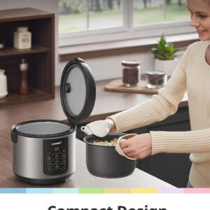 COMFEE' Compact Rice Cooker, 6-in-1 Stainless Steel Multi Cooker, Slow Cooker, Steamer, Saute, and Warmer, 2 QT, 8 Cups Cooked(4 Cups Uncooked), Brown Rice, Quinoa and Oatmeal, 6 One-Touch Programs - Image 3