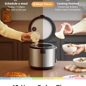 COMFEE' Compact Rice Cooker, 6-in-1 Stainless Steel Multi Cooker, Slow Cooker, Steamer, Saute, and Warmer, 2 QT, 8 Cups Cooked(4 Cups Uncooked), Brown Rice, Quinoa and Oatmeal, 6 One-Touch Programs - Image 5