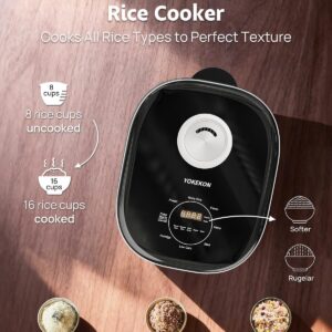 YOKEKON Rice Cooker Stainless Steel Inner Pot PFAS-Free Dishwasher Safe, Low Carb & Low Sugar Large Rice Cookers 8 Cup with Steamer Basket, 24H Delay Timer and Auto Keep Warm Feature,Black - Image 5