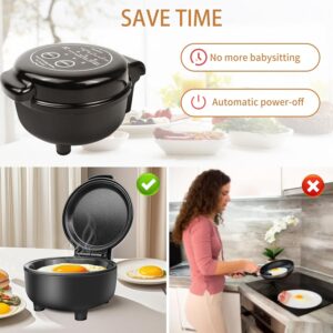 Smart Fried Egg Cooker, Automatic Fried Egg Maker for 6 Features like Sunny Side Up, Over Easy, Fully Cooked & More. Auto Power Off, Alarm, Round Shape, Non Stick Coating (Black) - Image 4