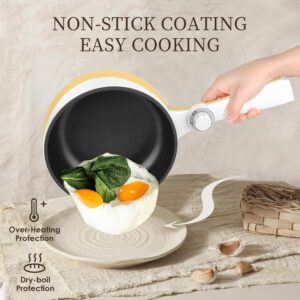Audecook Hot Pot Electric, 1.7L Mini Electric Skillet Portable Nonstick Sauté Pan with Power Adjustment, Ramen Cooker Travel Multicooker for Steak/Soup/Egg/Oatmeal/Noodles (Tongs for Cooking Included) - Image 5
