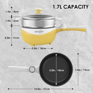 Audecook Hot Pot Electric, 1.7L Mini Electric Skillet Portable Nonstick Sauté Pan with Power Adjustment, Ramen Cooker Travel Multicooker for Steak/Soup/Egg/Oatmeal/Noodles (Tongs for Cooking Included) - Image 7