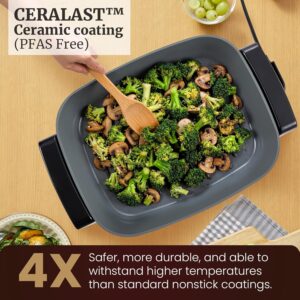 Elite Gourmet 15" x 12" x 4" Electric Skillet, Xtra Deep Dish, Ceralast™ PFAS Free Ceramic, 1500W Rapid Heat, Tempered Glass Vented Lid, Dishwasher Safe, 12.5 Qt., Black/Gray - Image 3