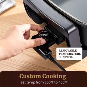 Elite Gourmet 15" x 12" x 4" Electric Skillet, Xtra Deep Dish, Ceralast™ PFAS Free Ceramic, 1500W Rapid Heat, Tempered Glass Vented Lid, Dishwasher Safe, 12.5 Qt., Black/Gray - Image 5