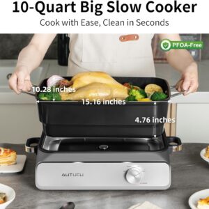 Slow Cooker 10-Quart - PFOA-Free Ceramic Coating, Oven Safe to 450°F | Keep Warm Function for Large Family Gatherings (Includes Silicone Spoon) - Image 8