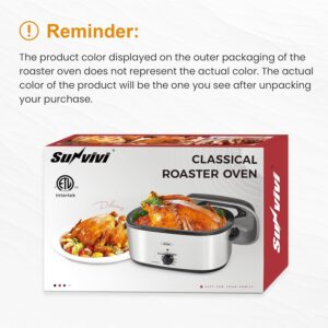 Sunvivi 26 Quart Roaster Oven, Electric Roaster Oven with Glass Lid, Turkey Roaster Buffet with Self-Basting Lid, Removable Pan, Cool-Touch Handles, White - Image 9