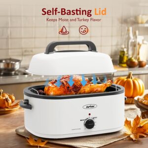 Sunvivi 26 Quart Roaster Oven, Electric Roaster Oven with Glass Lid, Turkey Roaster Buffet with Self-Basting Lid, Removable Pan, Cool-Touch Handles, White - Image 3
