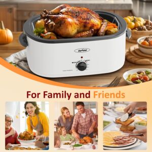 Sunvivi 26 Quart Roaster Oven, Electric Roaster Oven with Glass Lid, Turkey Roaster Buffet with Self-Basting Lid, Removable Pan, Cool-Touch Handles, White - Image 4