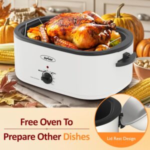 Sunvivi 26 Quart Roaster Oven, Electric Roaster Oven with Glass Lid, Turkey Roaster Buffet with Self-Basting Lid, Removable Pan, Cool-Touch Handles, White - Image 6