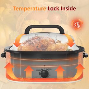 Sunvivi 26 Quart Roaster Oven, Electric Roaster Oven with Glass Lid, Turkey Roaster Buffet with Self-Basting Lid, Removable Pan, Cool-Touch Handles, White - Image 7