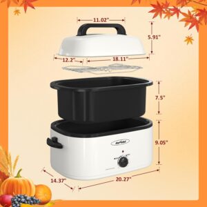 Sunvivi 26 Quart Roaster Oven, Electric Roaster Oven with Glass Lid, Turkey Roaster Buffet with Self-Basting Lid, Removable Pan, Cool-Touch Handles, White - Image 8