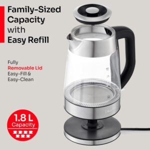 Mueller Rapid Boil Electric Tea Kettle 1.8L – Borosilicate Glass & Stainless Steel – BPA-Free Hot Water Boiler, LED Light, Auto Shut-Off, Boil Dry Protection Fast Water Heater – Kitchen Appliances - Image 4