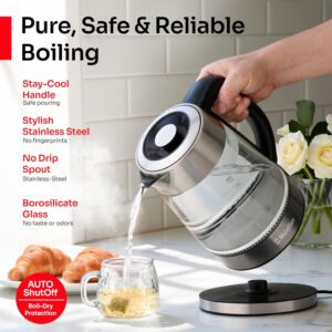 Mueller Rapid Boil Electric Tea Kettle 1.8L – Borosilicate Glass & Stainless Steel – BPA-Free Hot Water Boiler, LED Light, Auto Shut-Off, Boil Dry Protection Fast Water Heater – Kitchen Appliances - Image 5