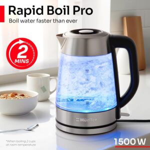 Mueller Rapid Boil Electric Tea Kettle 1.8L – Borosilicate Glass & Stainless Steel – BPA-Free Hot Water Boiler, LED Light, Auto Shut-Off, Boil Dry Protection Fast Water Heater – Kitchen Appliances - Image 6