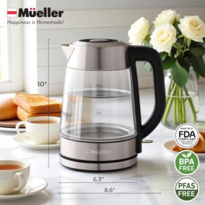 Mueller Rapid Boil Electric Tea Kettle 1.8L – Borosilicate Glass & Stainless Steel – BPA-Free Hot Water Boiler, LED Light, Auto Shut-Off, Boil Dry Protection Fast Water Heater – Kitchen Appliances - Image 8