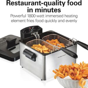 Hamilton Beach Electric Deep Fryer with 3 Baskets and Lid, 4.5 Liters / 19 Cups Oil Capacity, Temperature Control, View Window, Professional Style, 1800 Watts, Stainless Steel (35034) - Image 3