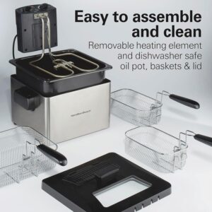 Hamilton Beach Electric Deep Fryer with 3 Baskets and Lid, 4.5 Liters / 19 Cups Oil Capacity, Temperature Control, View Window, Professional Style, 1800 Watts, Stainless Steel (35034) - Image 4