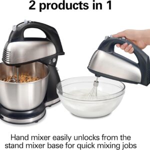 Hamilton Beach Classic Stand and Hand Mixer, 4 Quarts, 6 Speeds with QuickBurst, Bowl Rest, 290 Watts Peak Power, Black and Stainless - Image 7