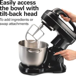 Hamilton Beach Electric Stand Mixer, 4 Quarts, Dough Hook, Flat Beater Attachments, Splash Guard 7 Speeds with Whisk, Easy-Carry Top Handle, Black - Image 2